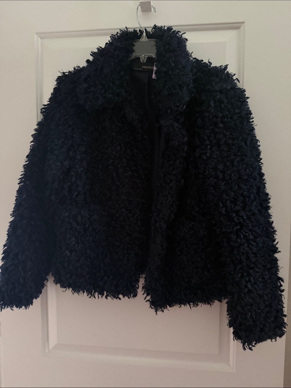 Zara Black Curly Teddy Jacket - Short Plush Coat-size S